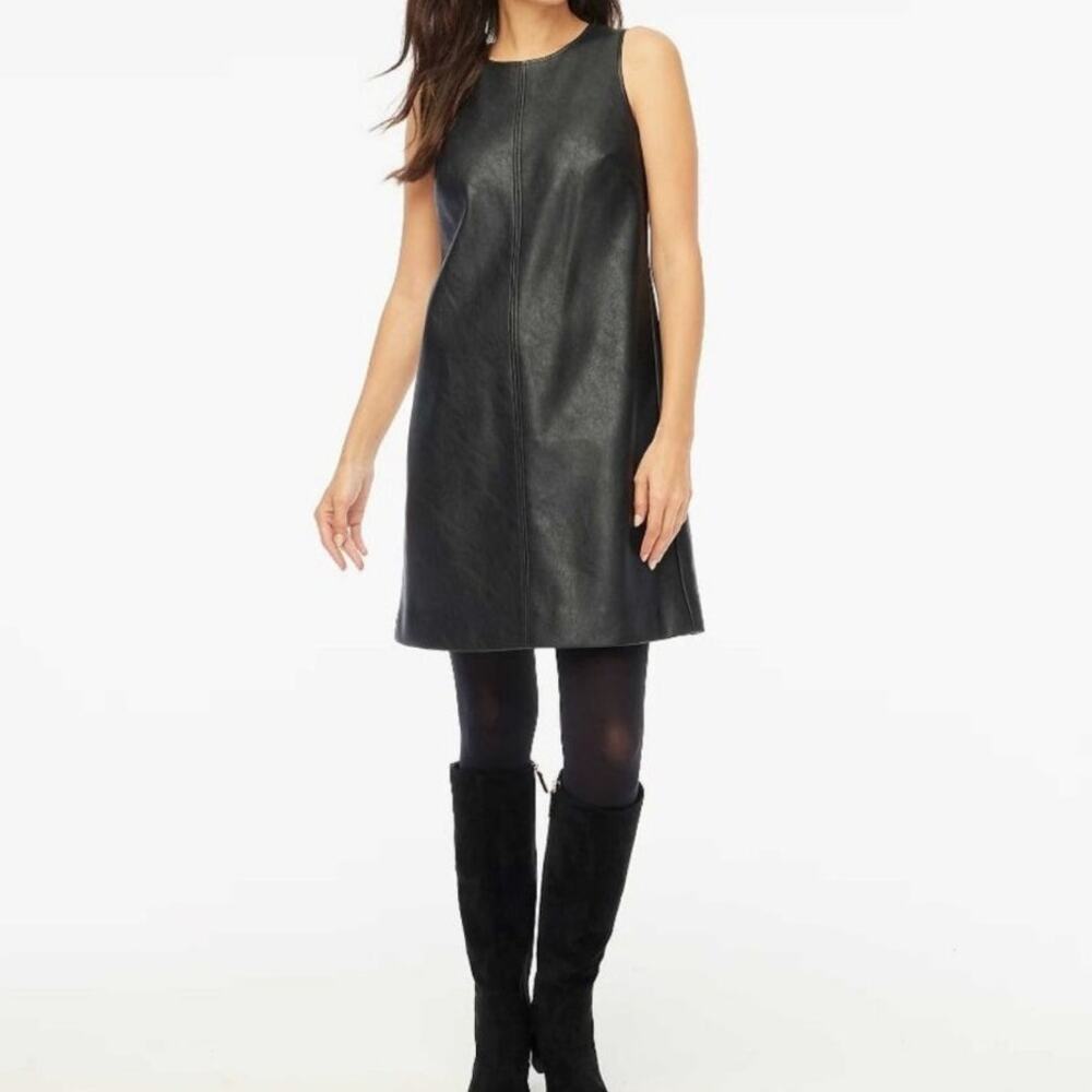 J. Crew Faux Vegan Leather Shift Dress Black Mini Sleeveless Lined Party 6 Small